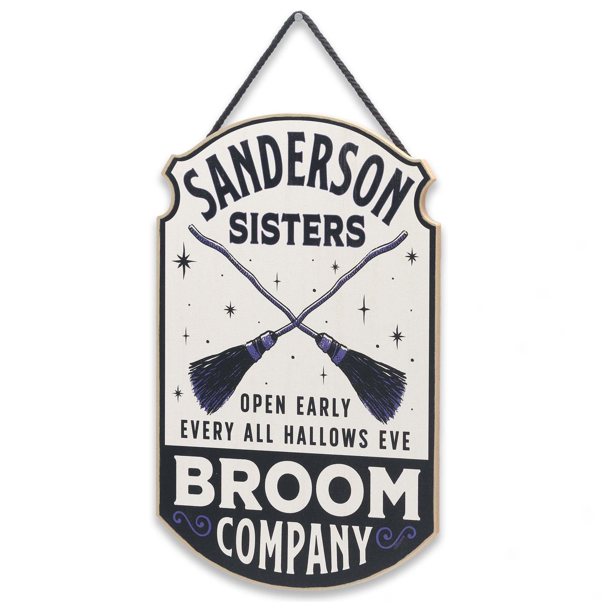 Open Road Brands Disney Hocus Pocus Sanderson Sisters Broom Company Hanging Wood Wall Decor - Fun Hocus Pocus Sign For Halloween