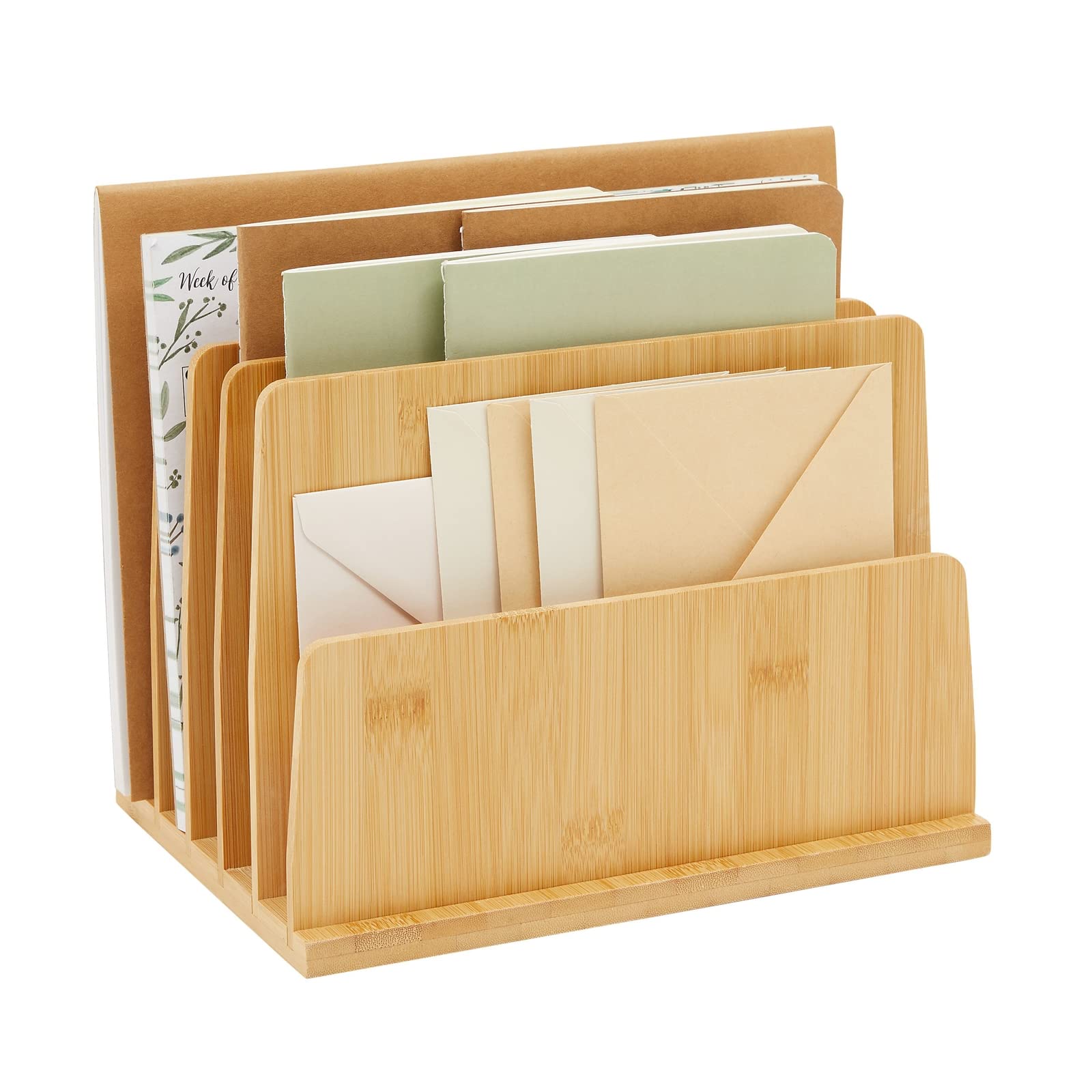 Paper Junkie Bamboo Wooden Mail Holder, File Sorter For Letter And Folder Document Storage, Envelope Organizer With 5 Slots For