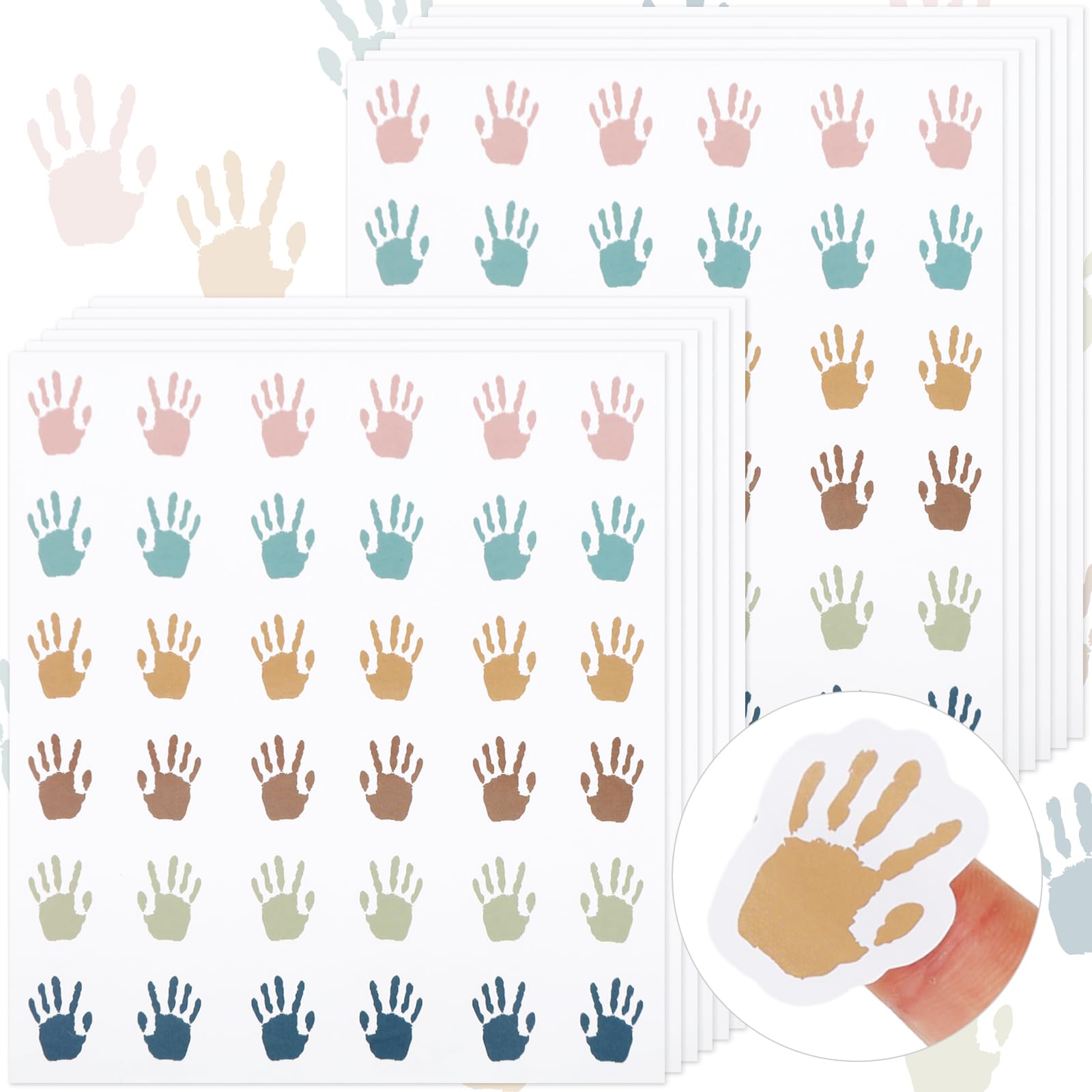 Whaline 720Pcs Boho Handprint Stickers Back To School Handprint Shape Decals 6 Boho Color Self-Adhesive Label Stickers For Greet