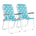 VINGLI Patio Lawn Webbed Folding Chairs Set of 4, Outdoor Beach Chair Portable Dining Chair for Outdoor Yard, Garden (White & Bl