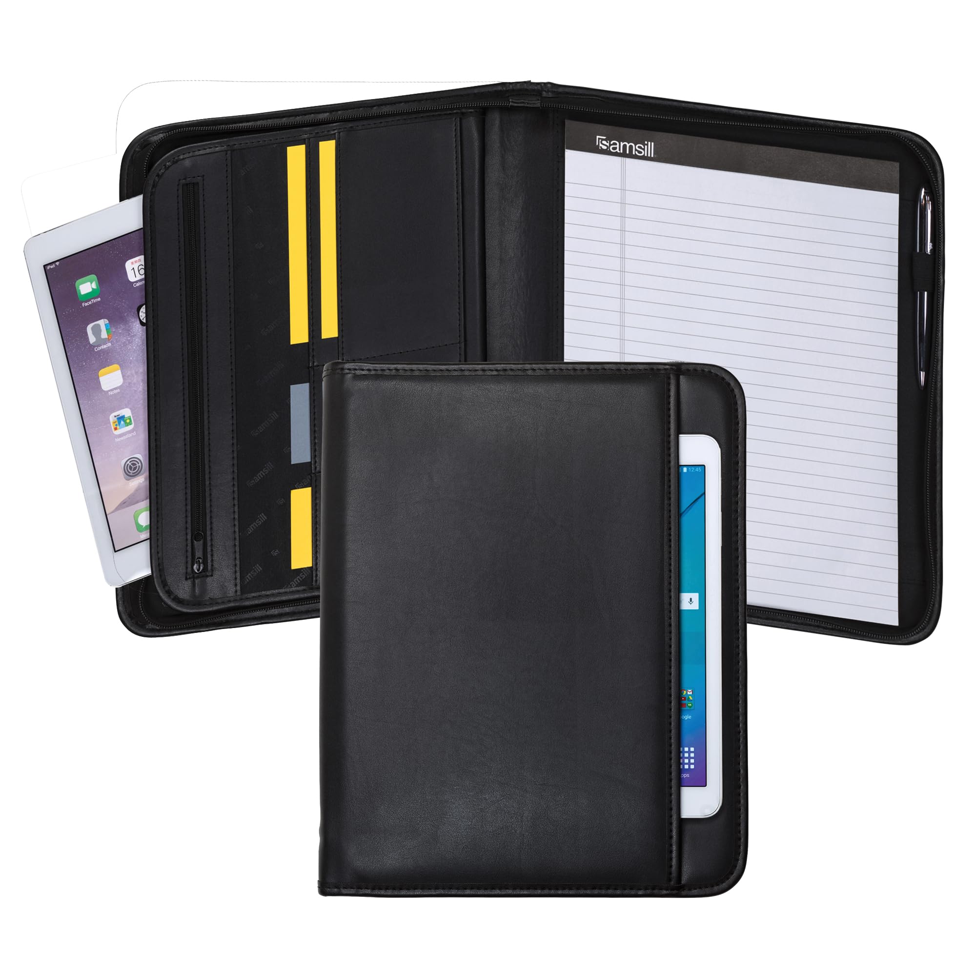 Samsill Professional Padfolio With Secure Zippered Closure, 10.1 Inch Tablet Sleeve, And 8.5 By 11 Inch Notepad, Black, Full Siz