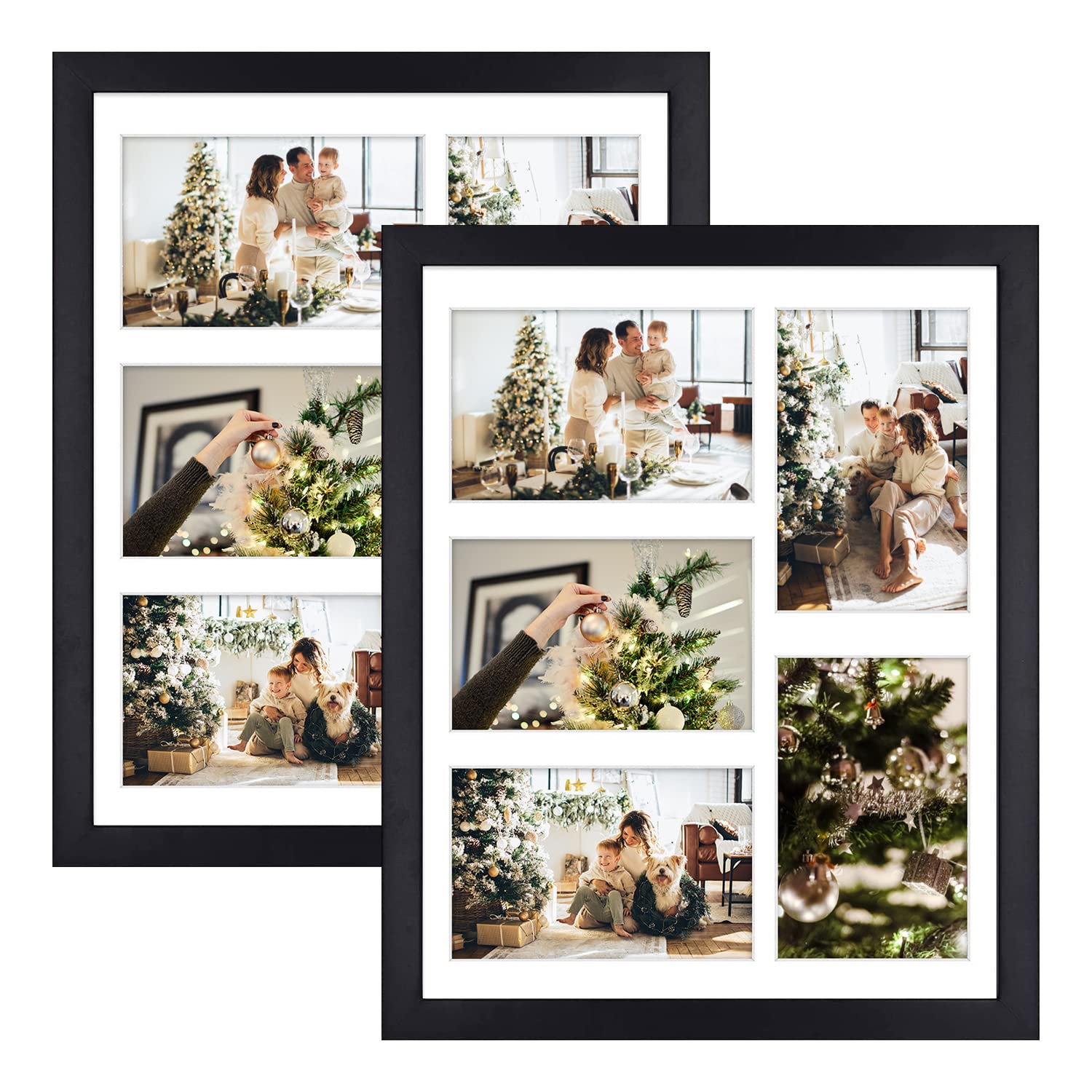 Golden State Art, 11x14 Black Wooden Frame with White Mat - Displays Five 4x6 Photos - Tempered Glass - Wall Mounting, Portrait,
