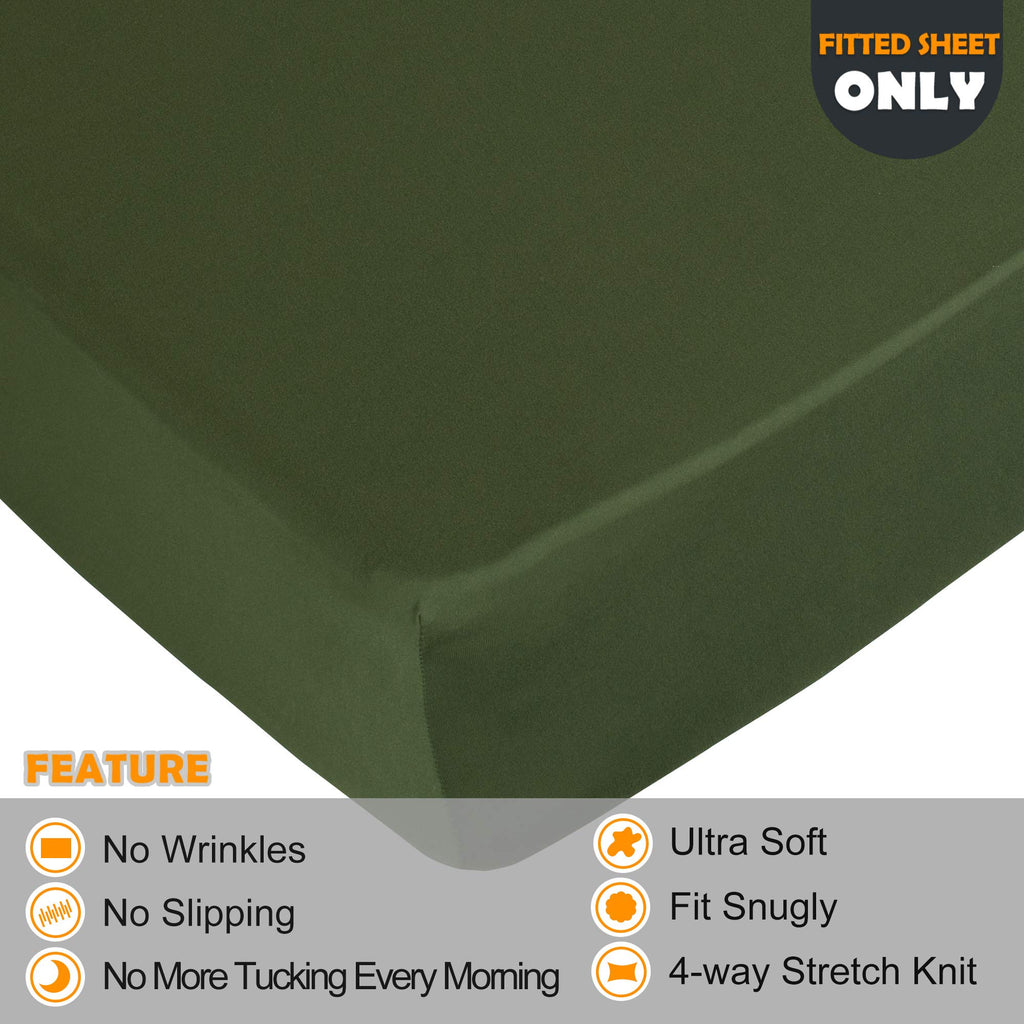 Soft Stretch Full Size Fitted Sheet Only - Jersey Knit & Cozy T-Shirt Like, 4-Way Stretchy Snug Fit & Wrinkle Free, No More Slip