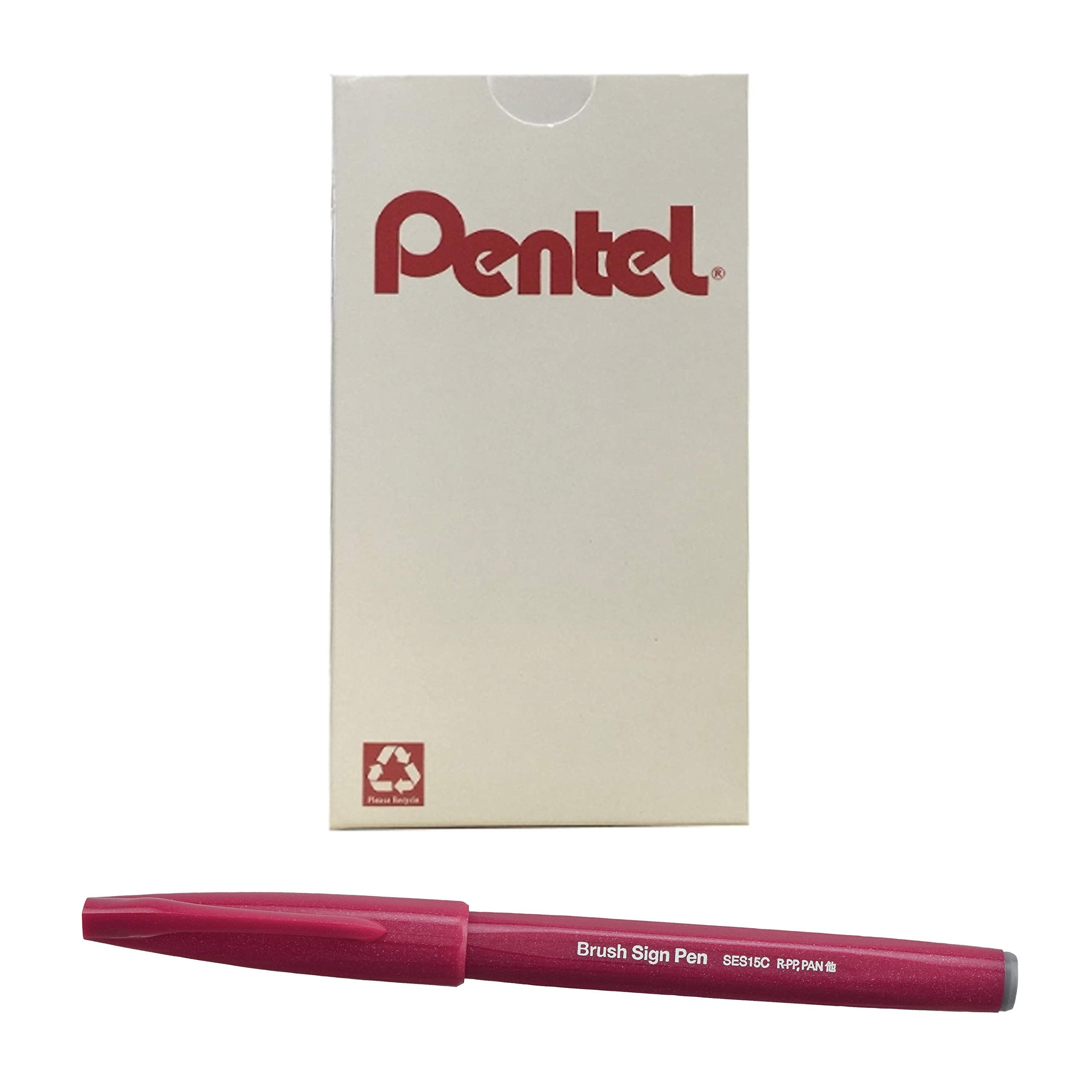 Pentel Arts Sign Pen Brush, Burgundy Ink, Box Of 12 Pens
