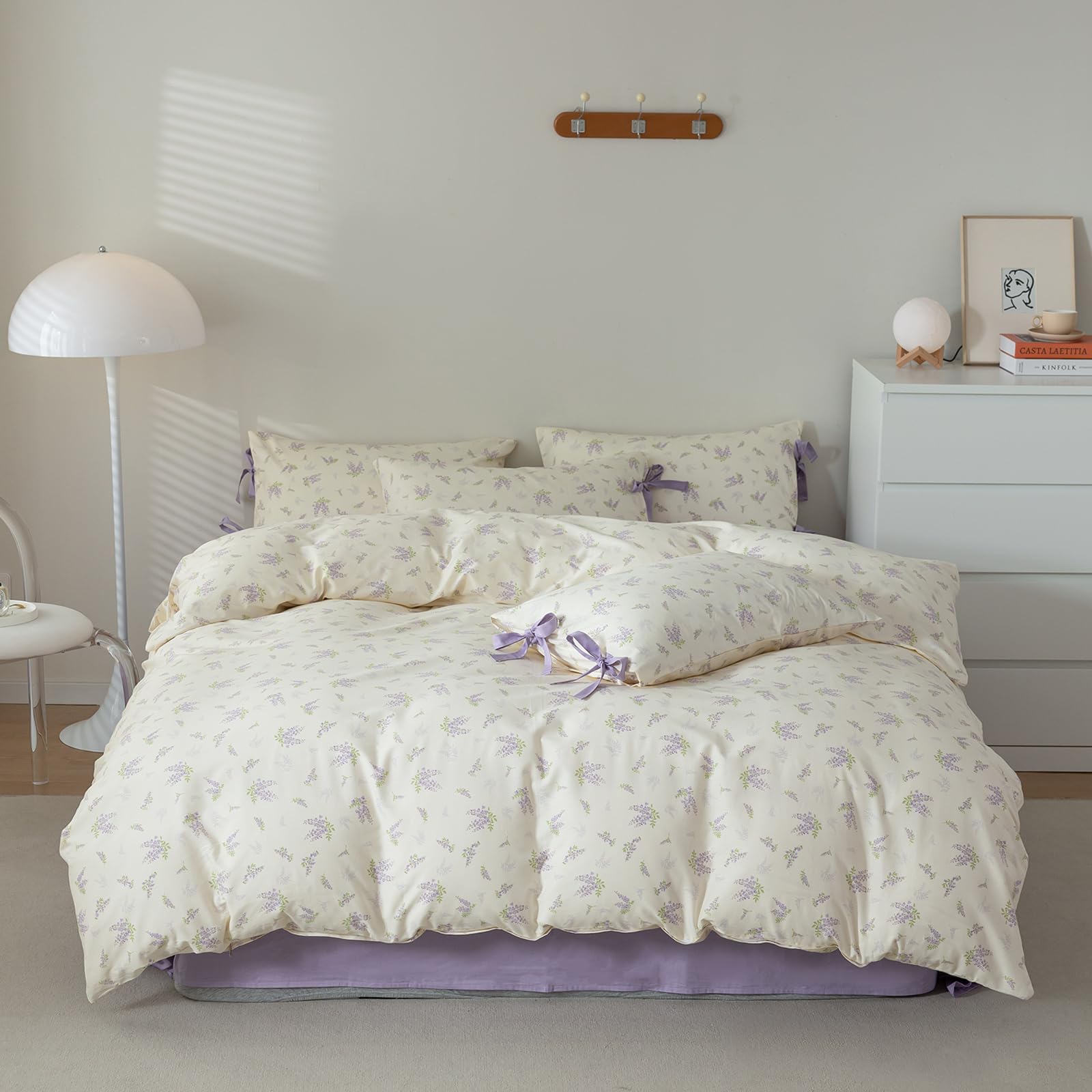 Aojim Vintage Style Floral Print Duvet Cover Set For Room Decor, Cotton Kids Adults Bedding Comforter Cover With Purple Floral P