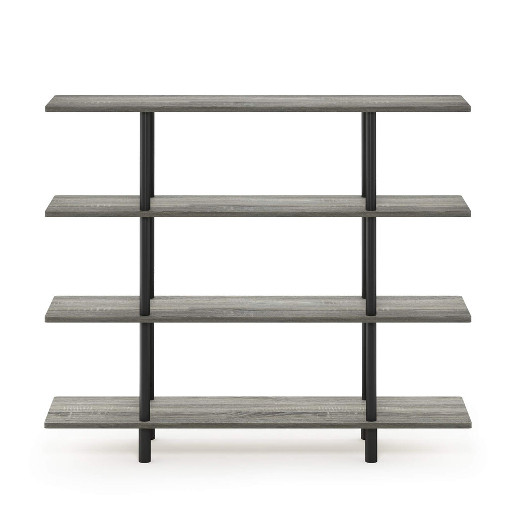 Furinno Turn-N-Tube 4-Tier Wide Display Shelf, French Oak Grey/Black