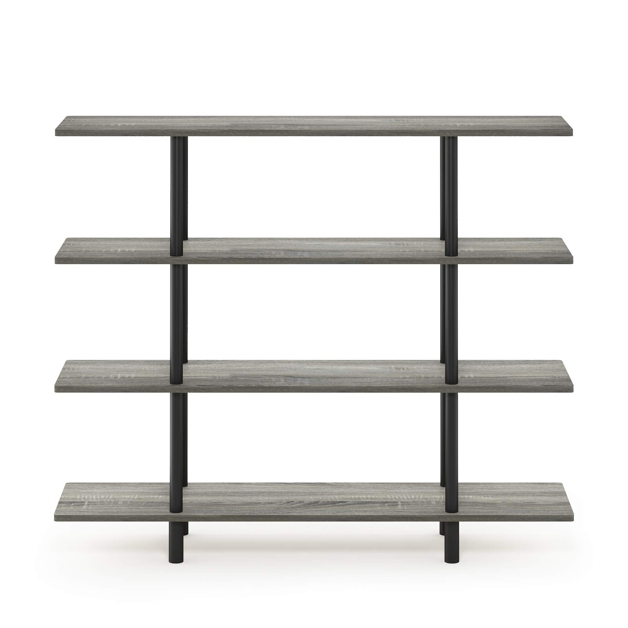 Furinno Turn-N-Tube 4-Tier Wide Display Shelf, French Oak Grey/Black
