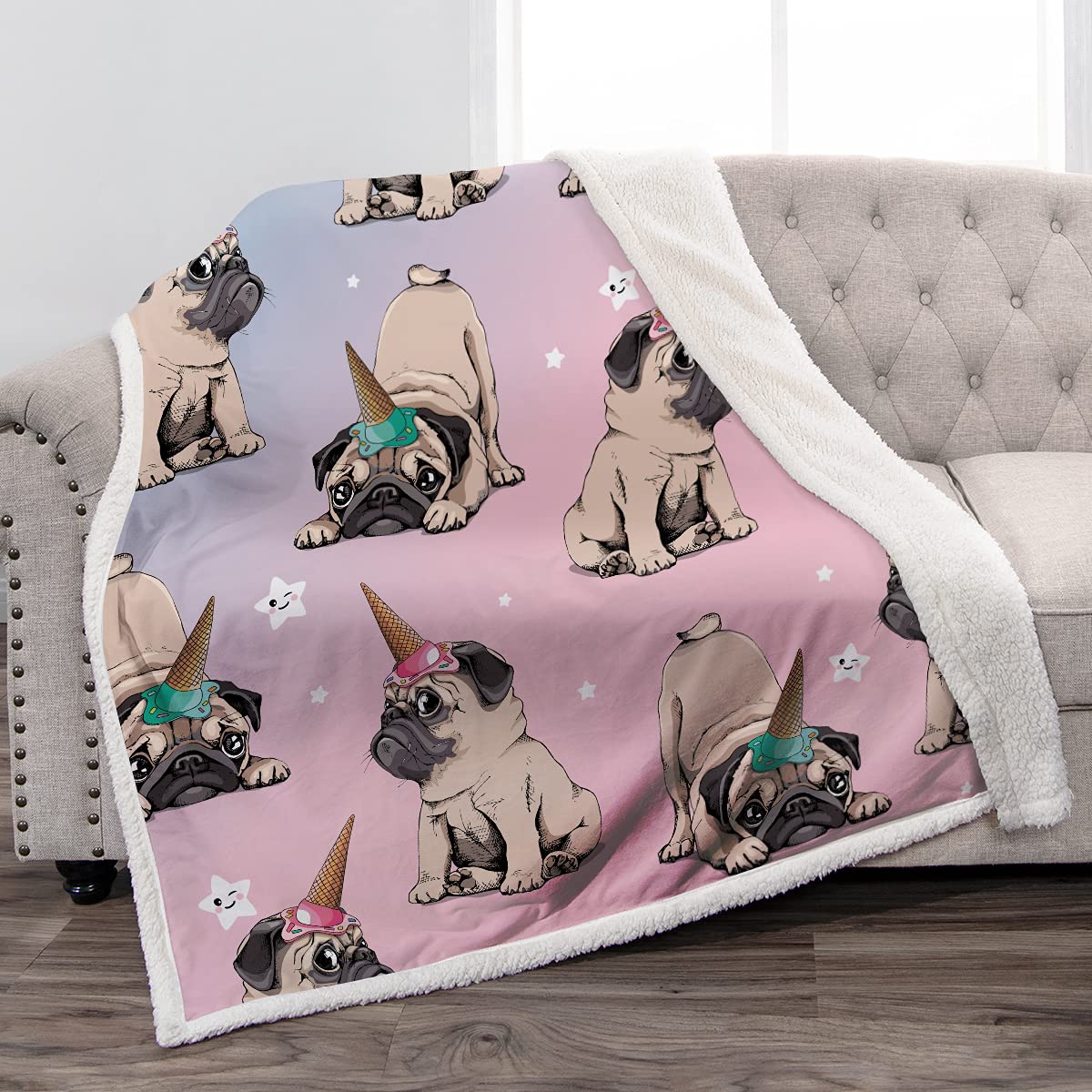 Jekeno Pug Foodie Blanket For Girls - Pugs Gifts For Pug Lovers Women Mom Boys Christmas Birthday Super Soft Cozy Warm Fluffy Sh