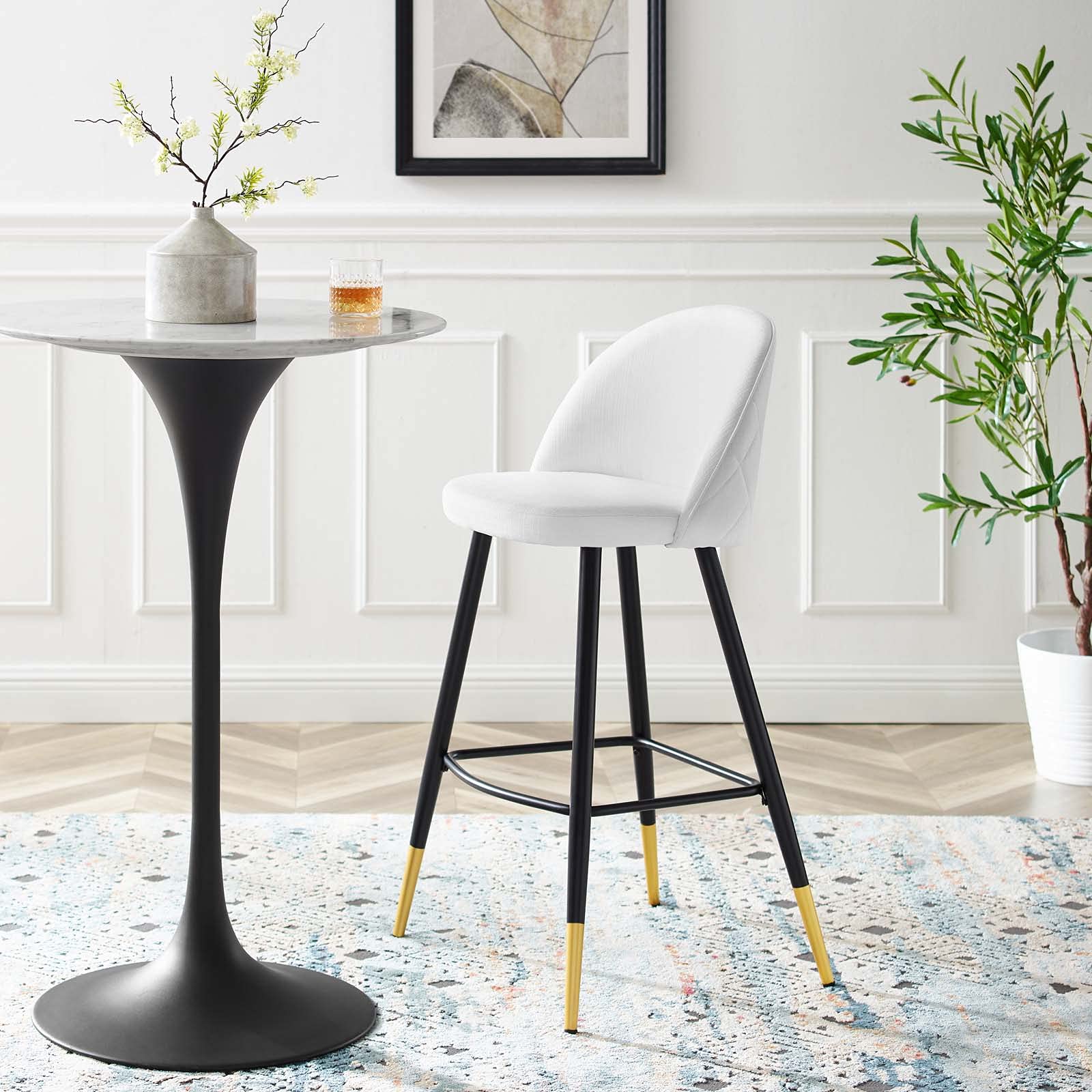 Modway Cordial Fabric Upholstered Dining Bar Stools in White - Set of 2