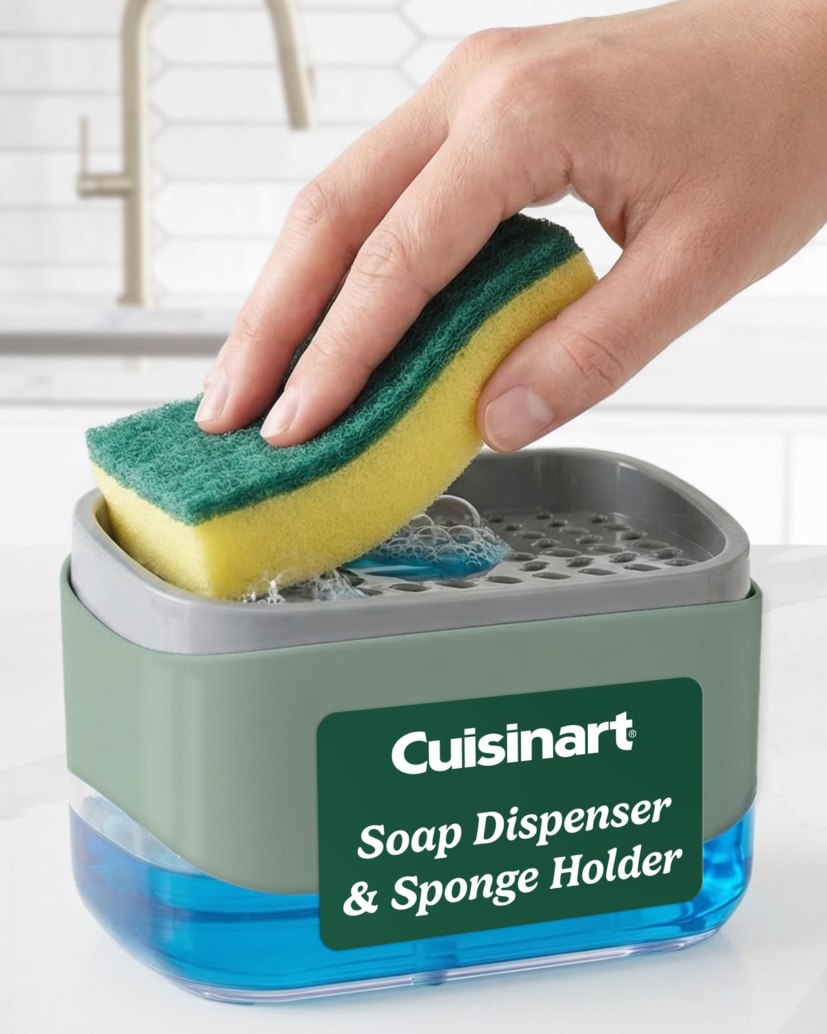 Cuisinart 2in1 Dish Soap Dispenser with Sponge Holder and Sponge for Kitchen Sink  Soap Pump Organizer Set with Tray, Counter
