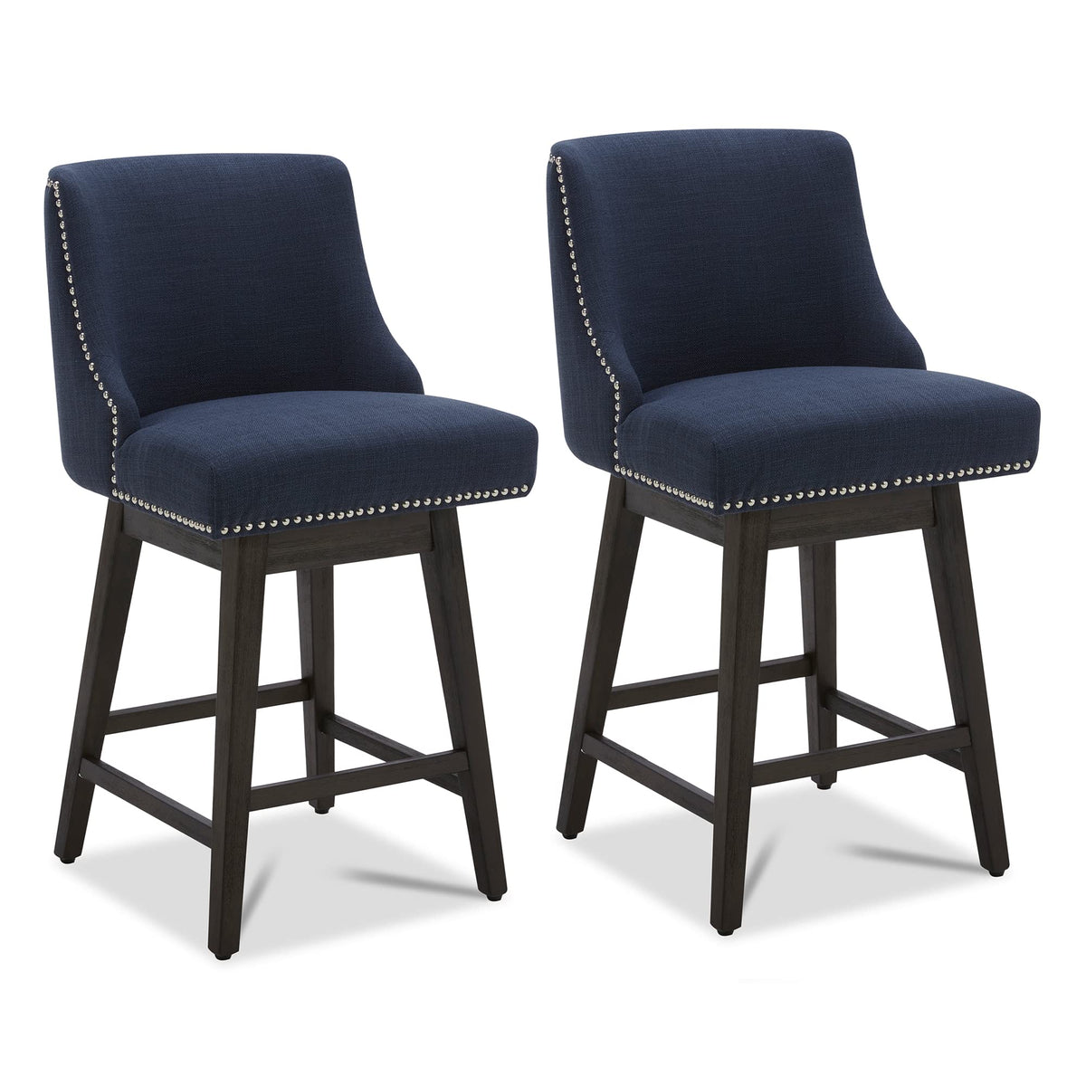 Chita Counter Height Swivel Barstools, Fsc Certified 26' H Seat Height Upholstered Bar Stools Set Of 2, Performance Fabric In Insignia Blue