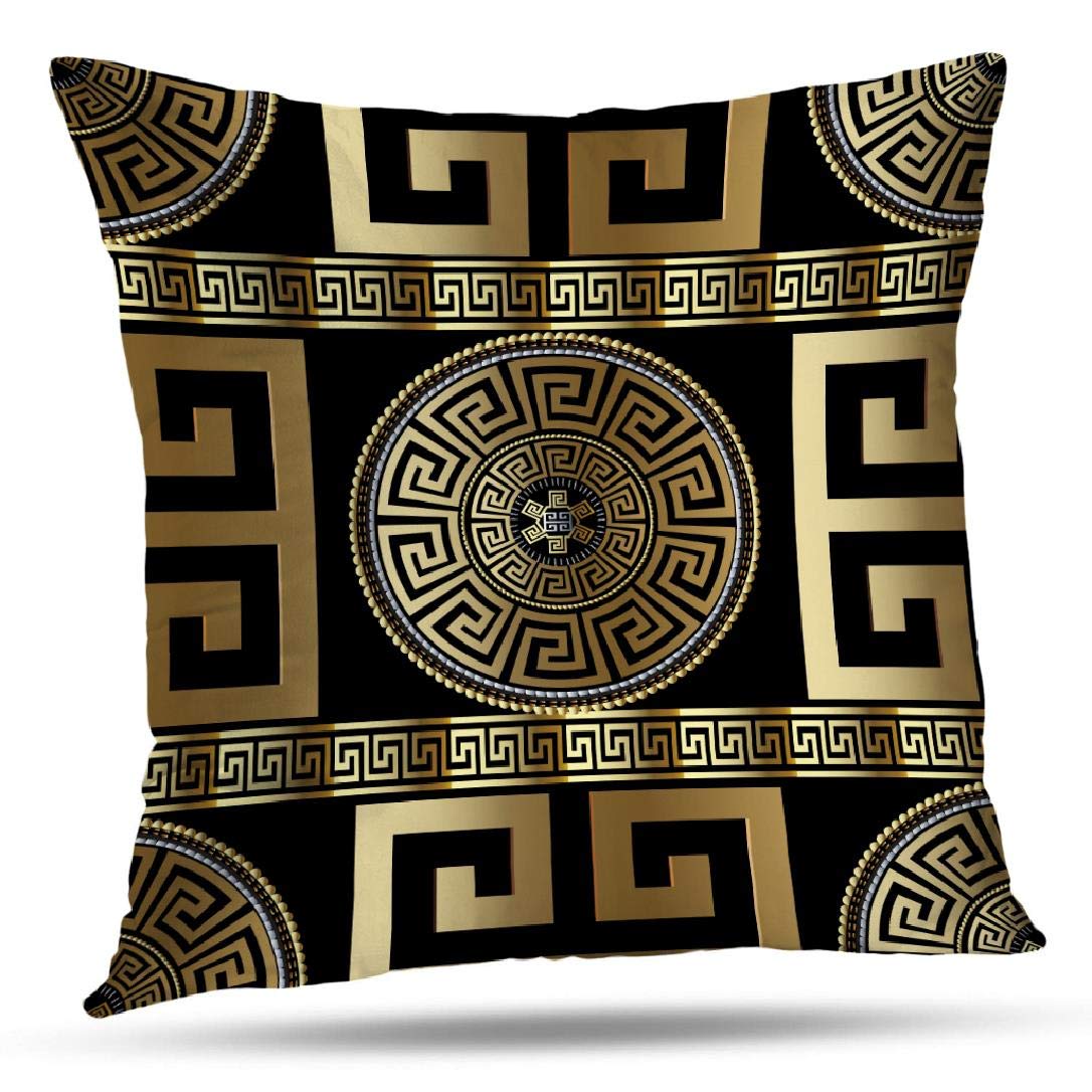 Tyfuty Greek-Key Throw Pillow Covers, Pillowcases Modern Geometric Greek Pattern Gold Key Cushion Use For Living Room Bedroom So