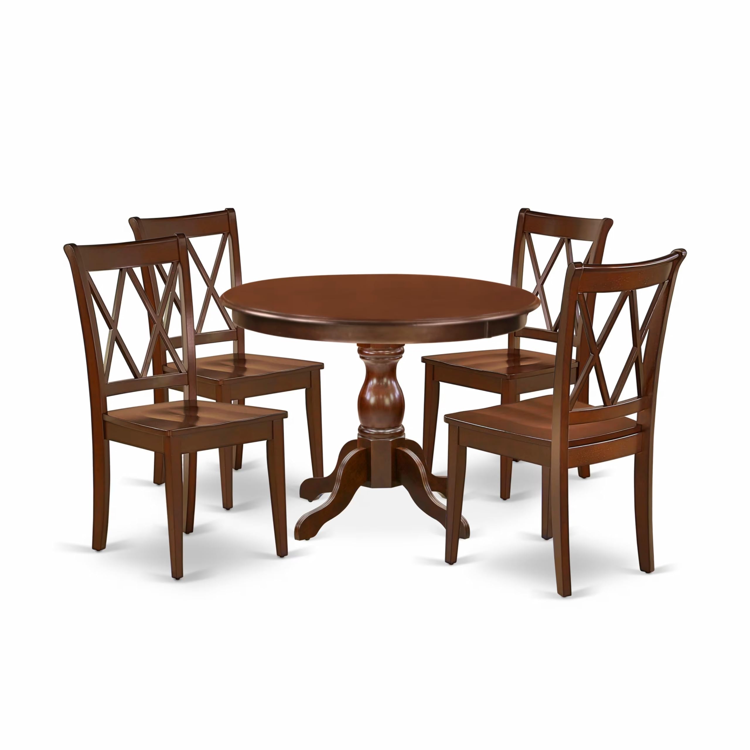 East West Furniture HBCL5-MAH-W 5 Piece Dining Room Furniture Set Includes a Round Kitchen Table with Pedestal and 4 Dining Chairs, 42x42 Inch, Mahogany