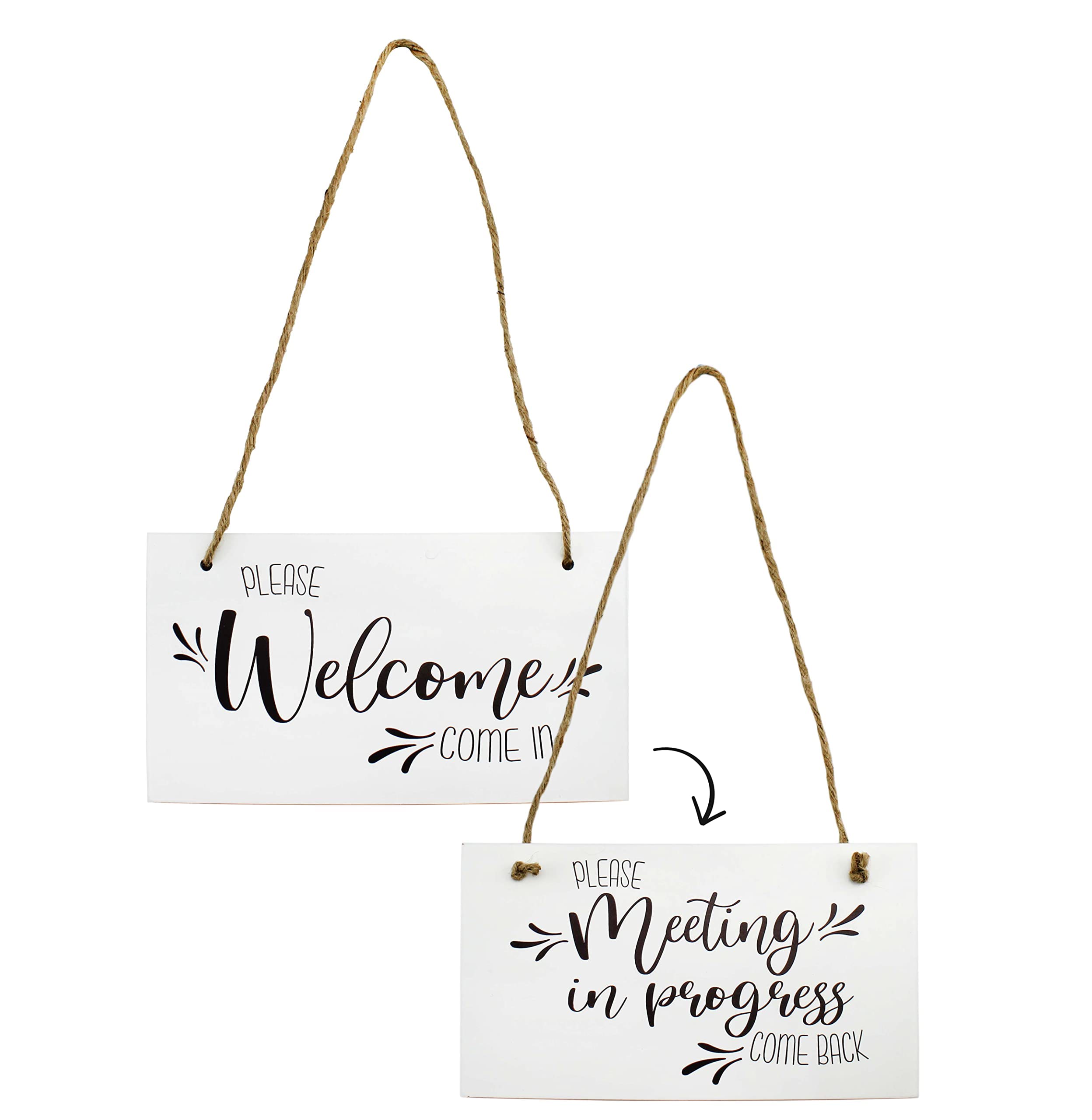 Darware Meeting in Progress/Do Not Disturb Wood Sign (White), Reversible Home and Office Meeting Door Hanger
