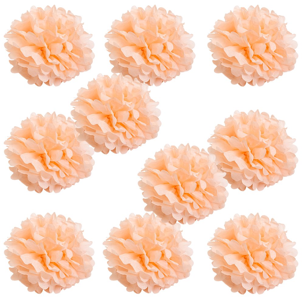 WYZworks Set of 10 - Peach 8 - (10 Pack) Tissue Pom Poms Flower Party Decorations for Weddings, Birthday, Halloween, Bridal, Bab