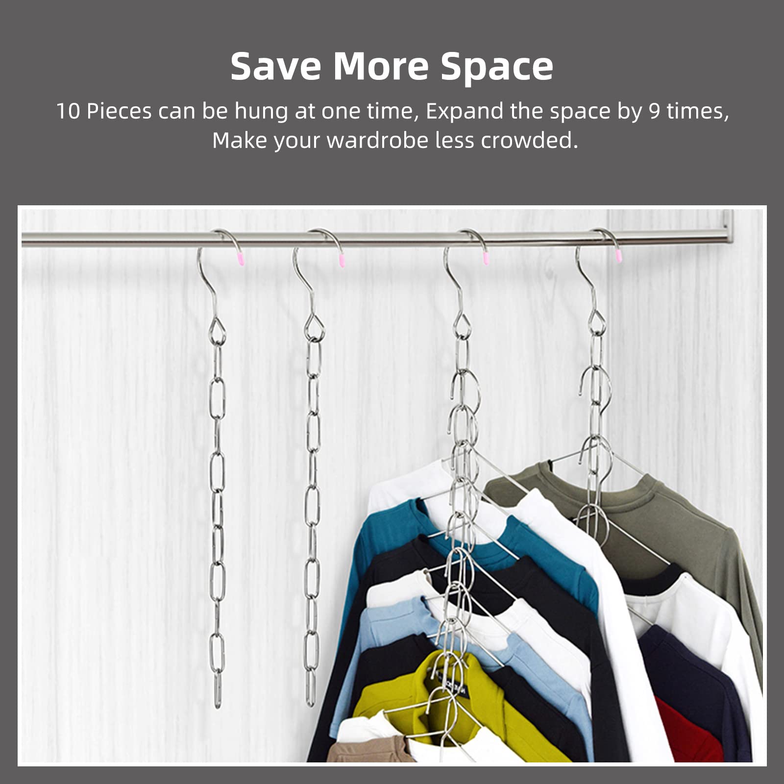 [Pack Of 4Pcs] Waikas Storage Hanger Stainless Steel For Cloth,Ten-Ring Tiered Storage, Saves 9 Times Space, Bedroom Closet Orga
