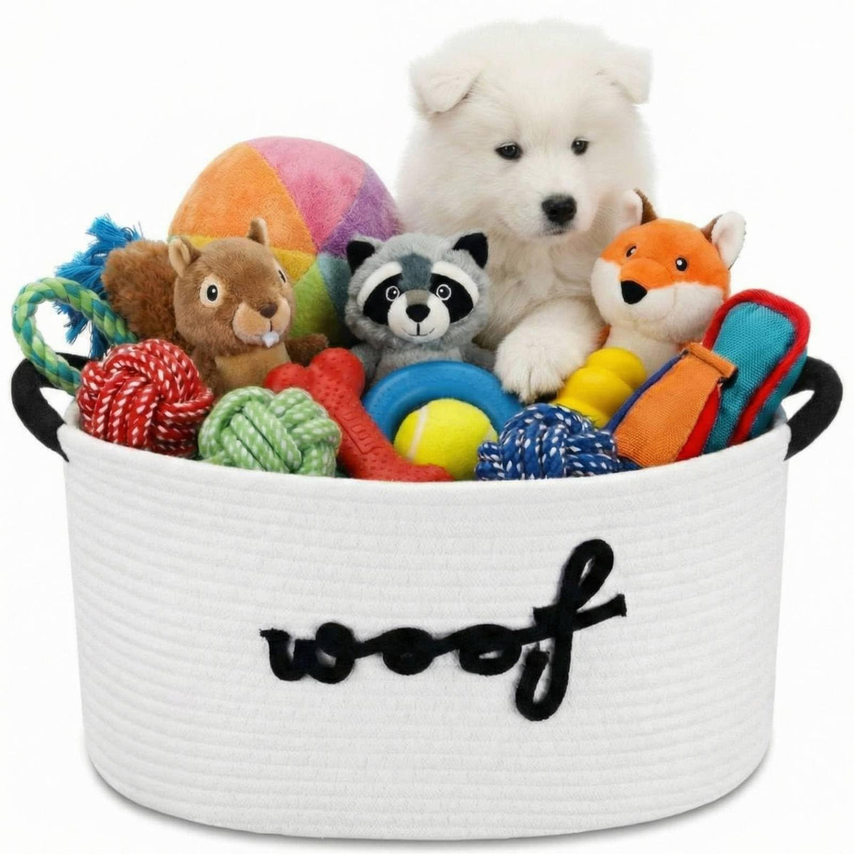 Ferrochef Dog Toy Storage Basket with Handles, 14.6 x 10.6 x 8.7 Inch