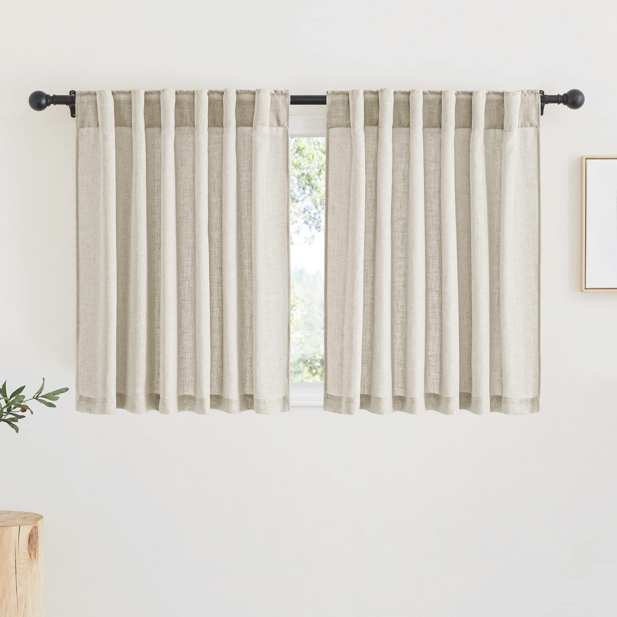 RYB HOME Sheer Linen Curtains Light & Privacy Semi Translucent Curtains Sheer Faux Linen Vintage Drapes Small Curtains for Bedro