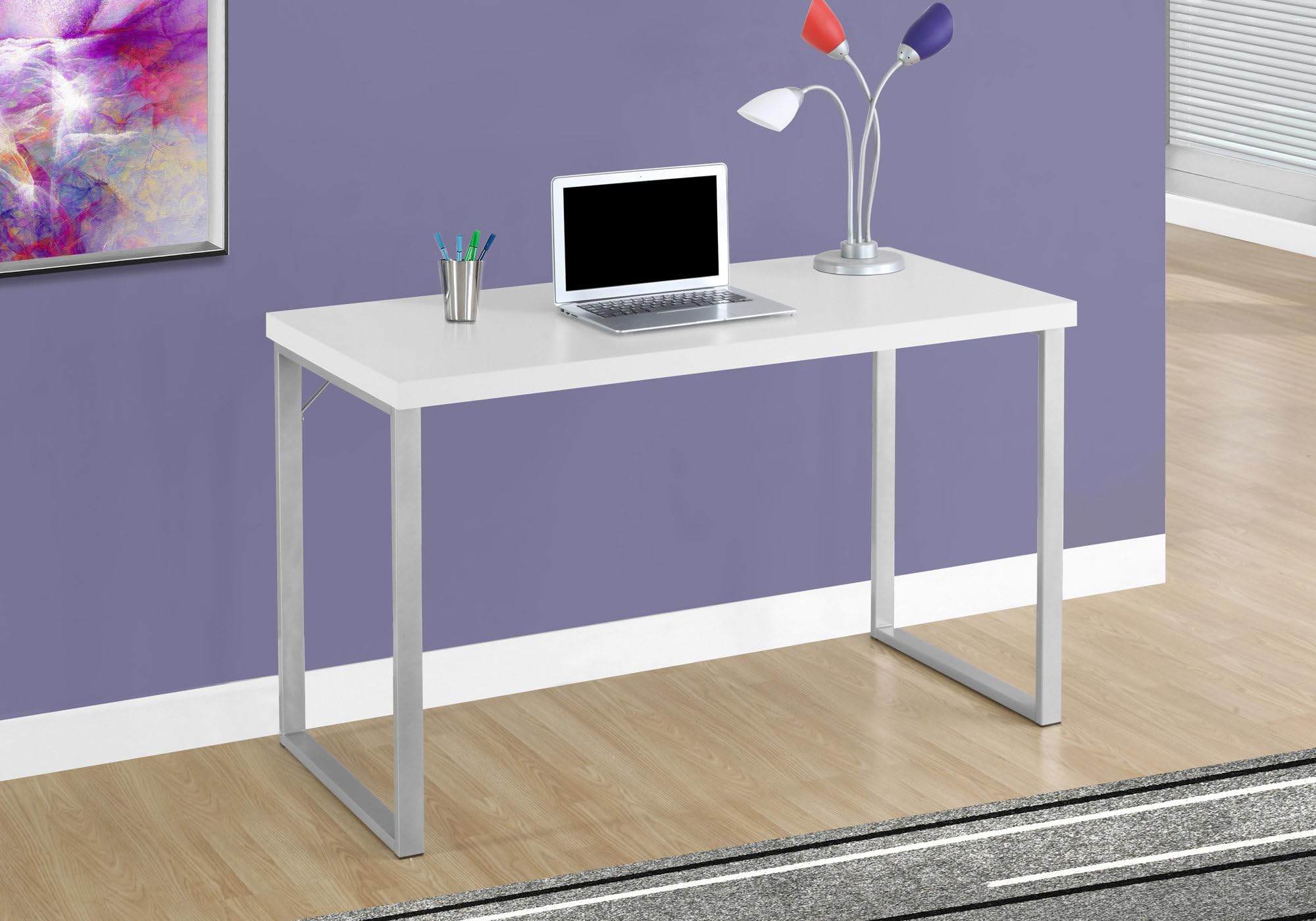Monarch Specialties I 7154 Computer Desk, Home Office, Laptop, 48&quot; L, Work, Metal, Laminate, White, Grey, Contemporary, Modern