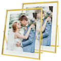 Qiannhee Gold Floating Frame (Vertical,2 Set),8x10 Picture Frame for Tabletop Display,Hold 8x10in 6x8in 5x7in Photo, Real Glass 