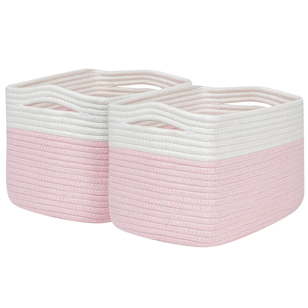 Kriitools Pink Girls Baby Nursery Rope Toys Baskets , Decorative Woven Storage Baskets for Gift, Cubes Storage Organizer Baskets