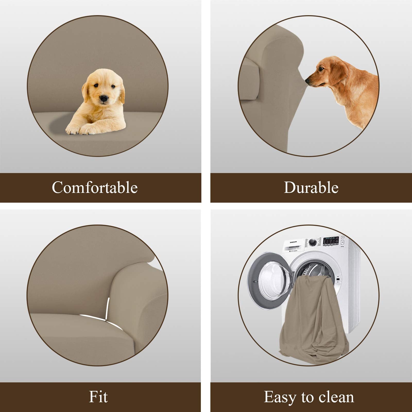 Easy-Going 4 Pieces Microfiber Stretch Recliner Slipcover - Spandex Soft Fitted Sofa Couch Cover, Washable Furniture Protector With Elastic Bottom For Kids, Pet(Recliner, Natural)