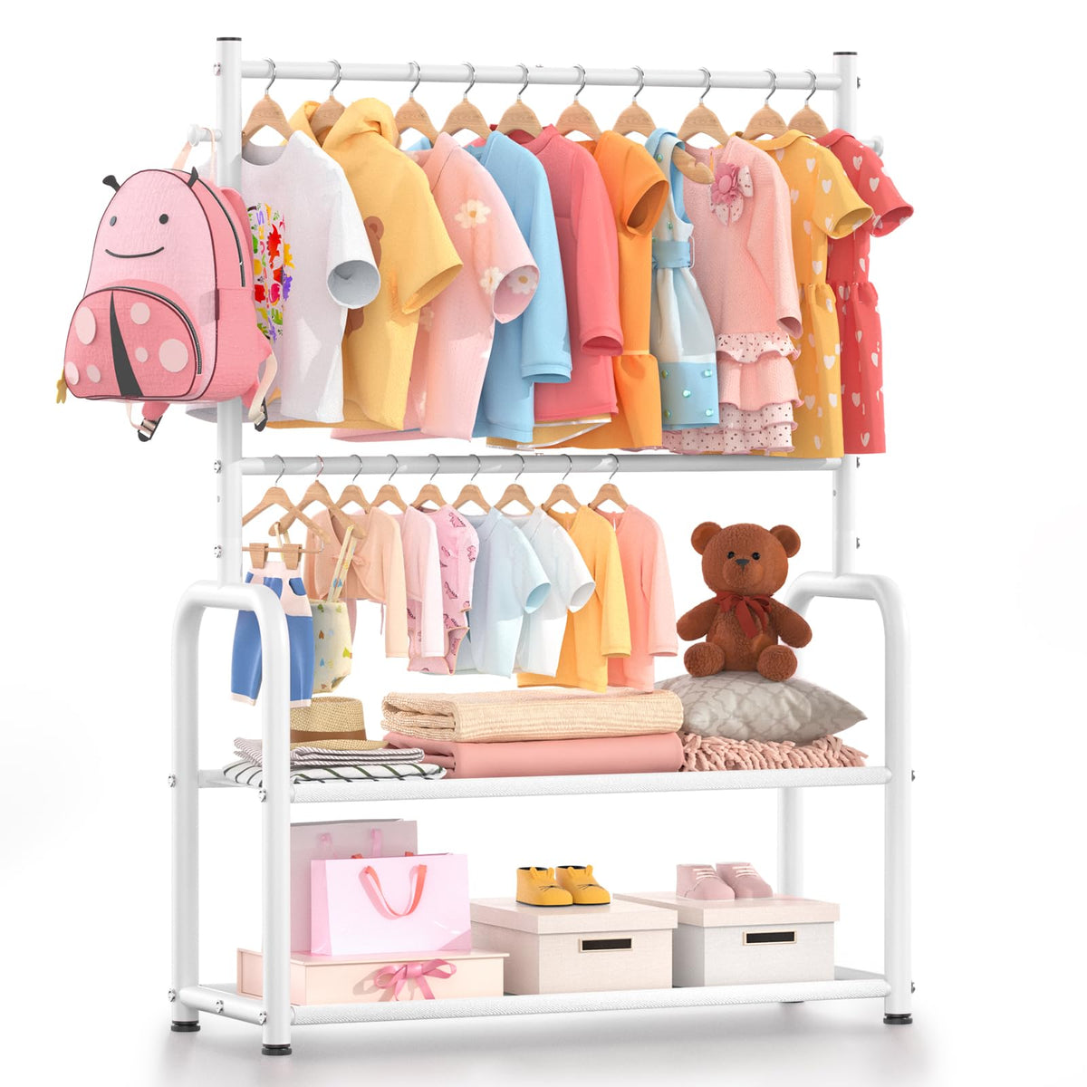 ZHKINGGS Kids Clothing Rack 2 Tier Baby Closet Toddler Dress up Racks White