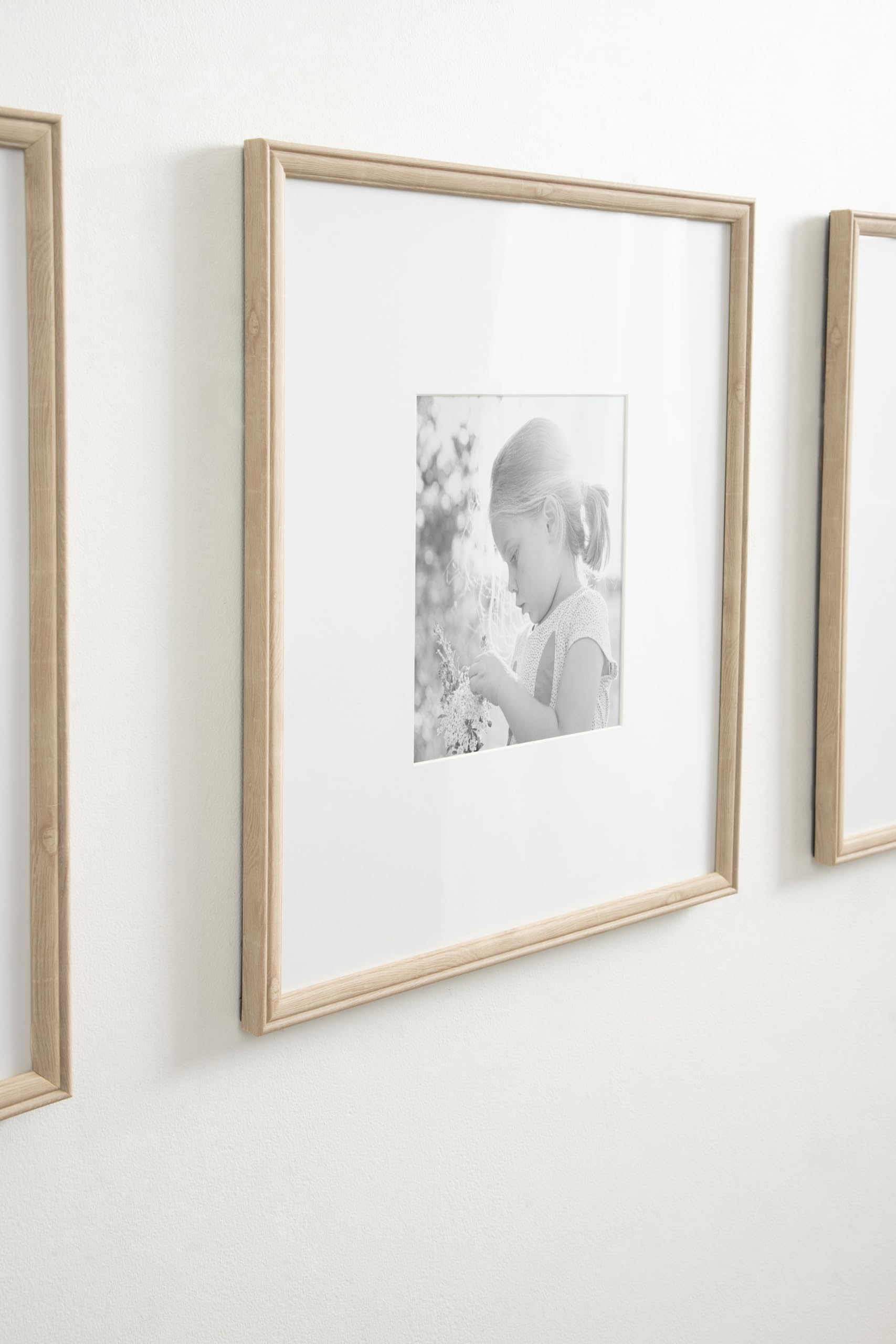 Kate And Laurel Adlynn Rectangle Picture Frame Set Of 3, 16 X 20 Matted To 8 X 10, Natural, Transitional Three-Piece Frame Set F