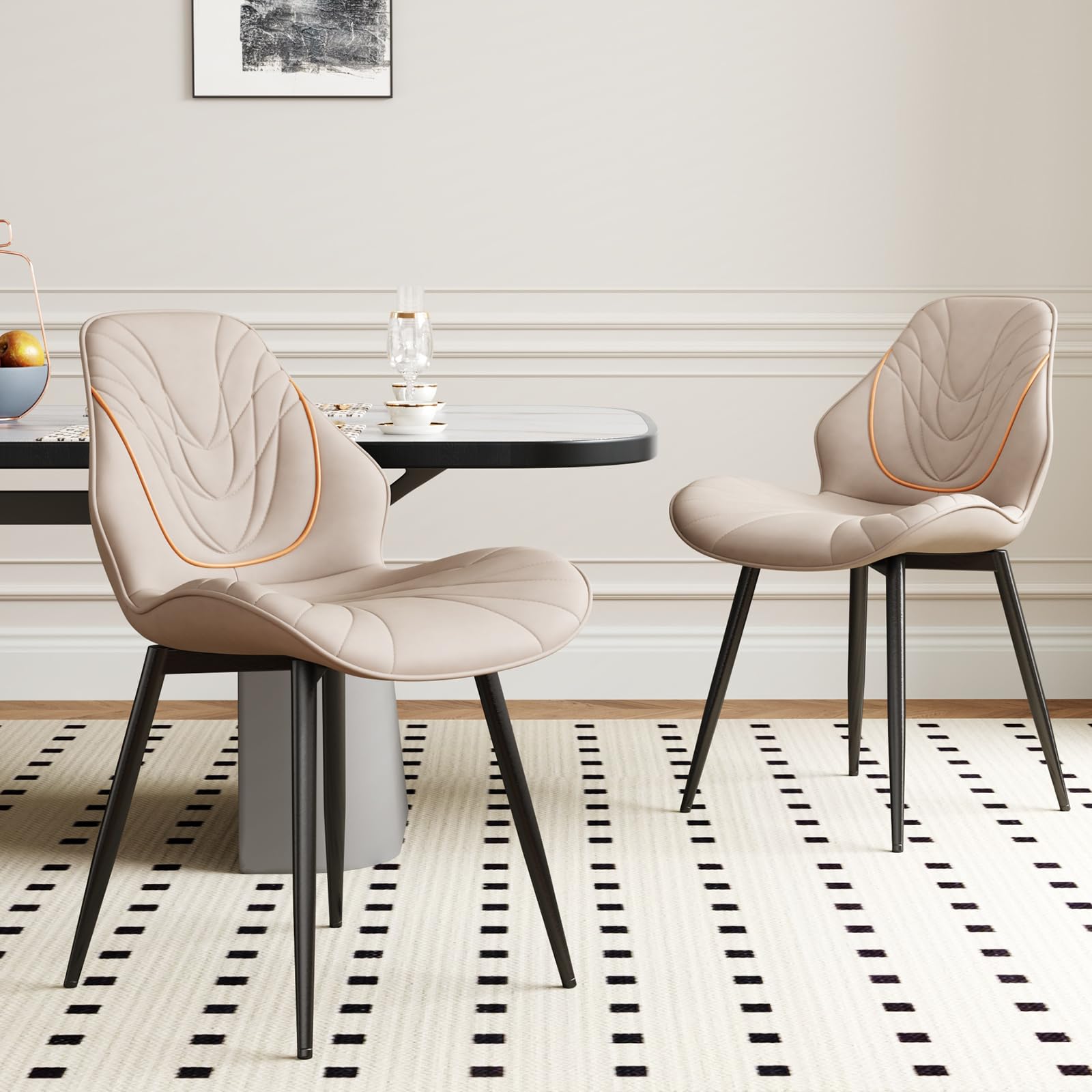 Seeday Dining Chairs Set Of 2, Khaki Modern Upholstered Armless Side Chairs With Metal Legs And Padded Back, Dining Room Chairs