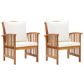 vidaXL Outdoor Dining Chairs, Set of 2, Solid Acacia Wood, with White Cushions, Natural Finish Slatted Design, for Garden Patio 