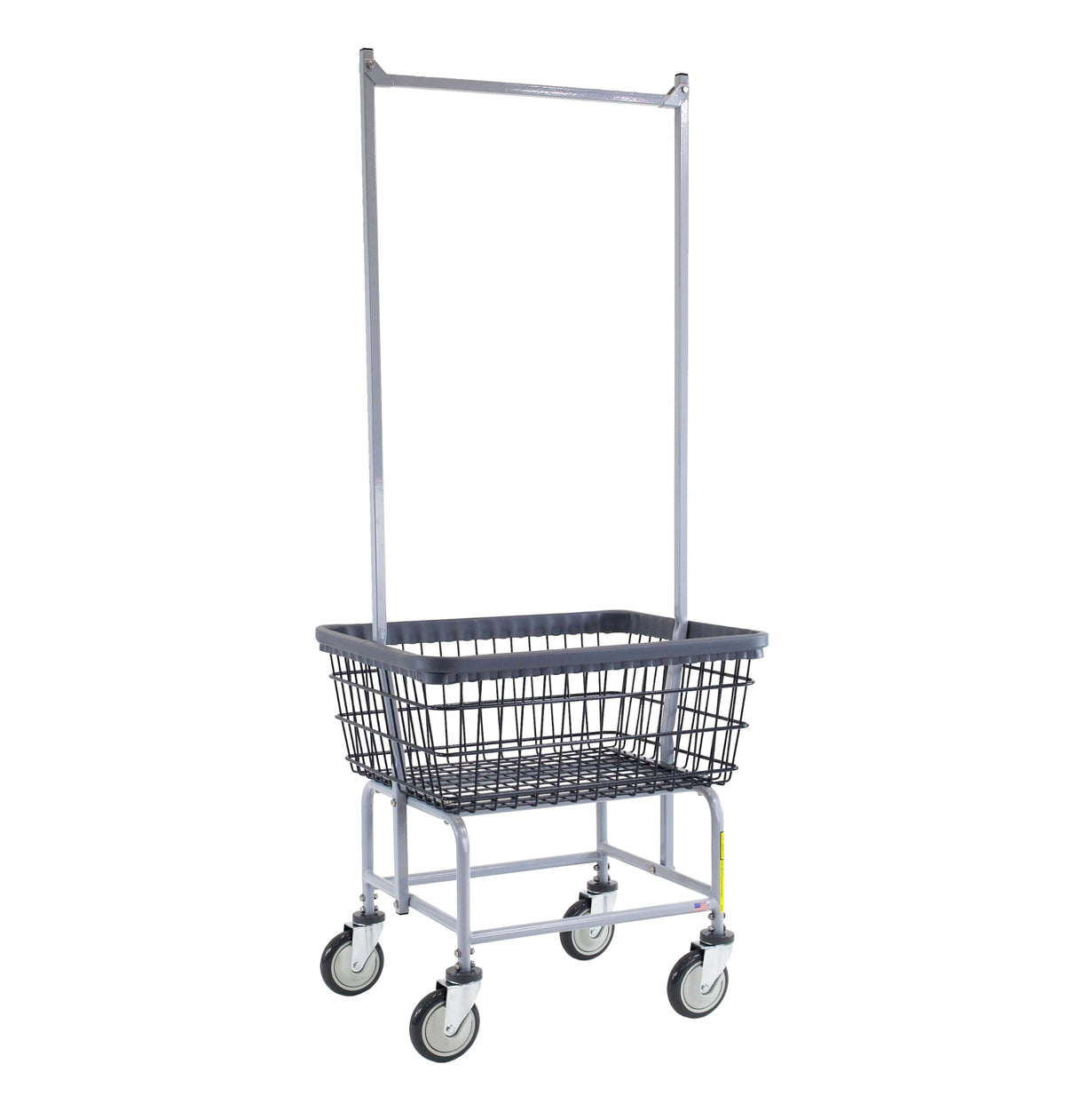R&B Wire 100E58/D7 HD Wire Laundry Cart with Double Pole Rack | 2.5 Bushel | Steel Frame with DuraSeven Anti Rust Coated Basket