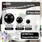 Black Floating Pearls | 150 Pcs Black Pearls Bead For Centerpieces Vases, No Hole Beads | 8/14/20 Mm Black Floating Beads | Blac