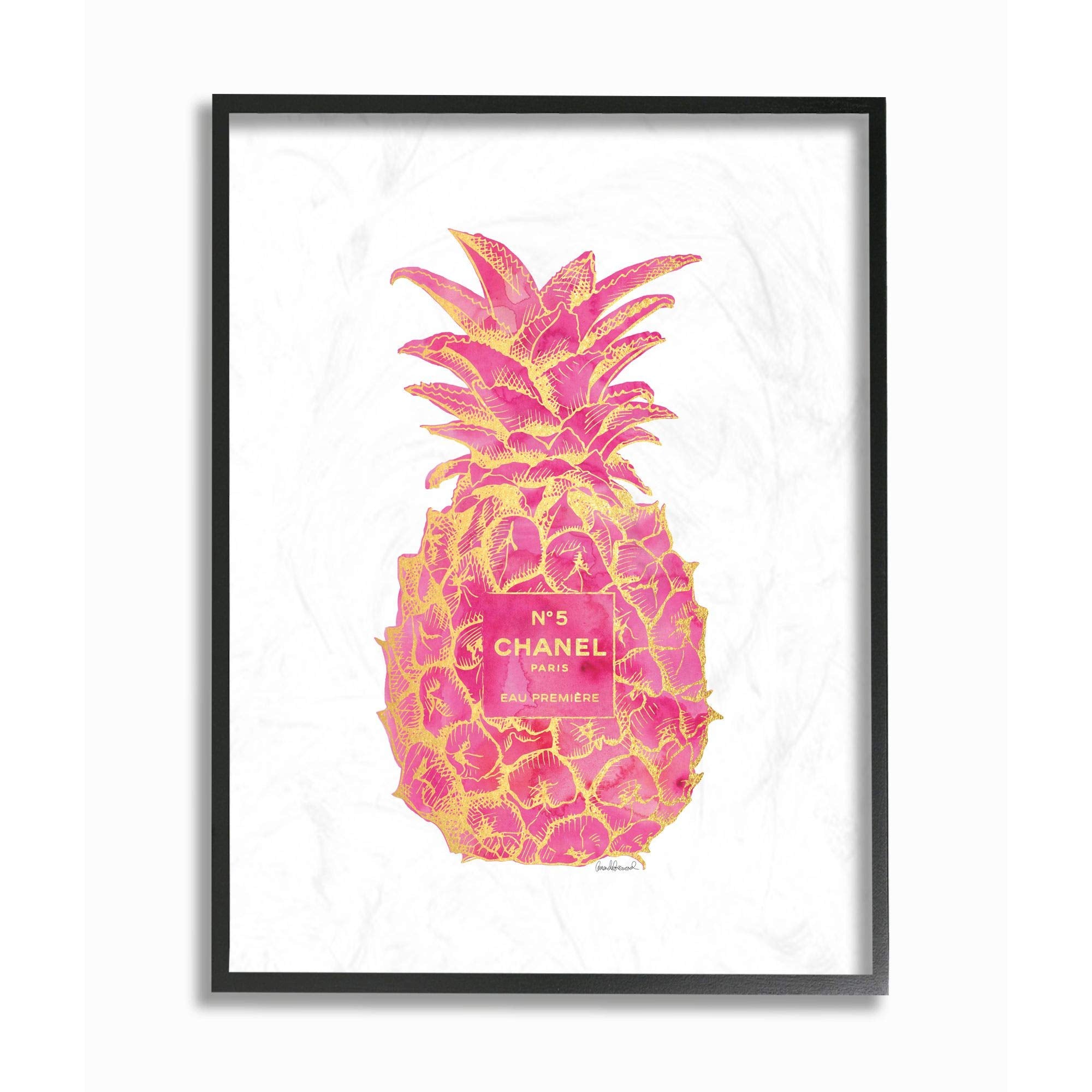 Stupell Industries Fashioner Pineapple Pink Gold Watercolor, Design by Artist Amanda Greenwood Wall Art, 11 x 14, Black Framed