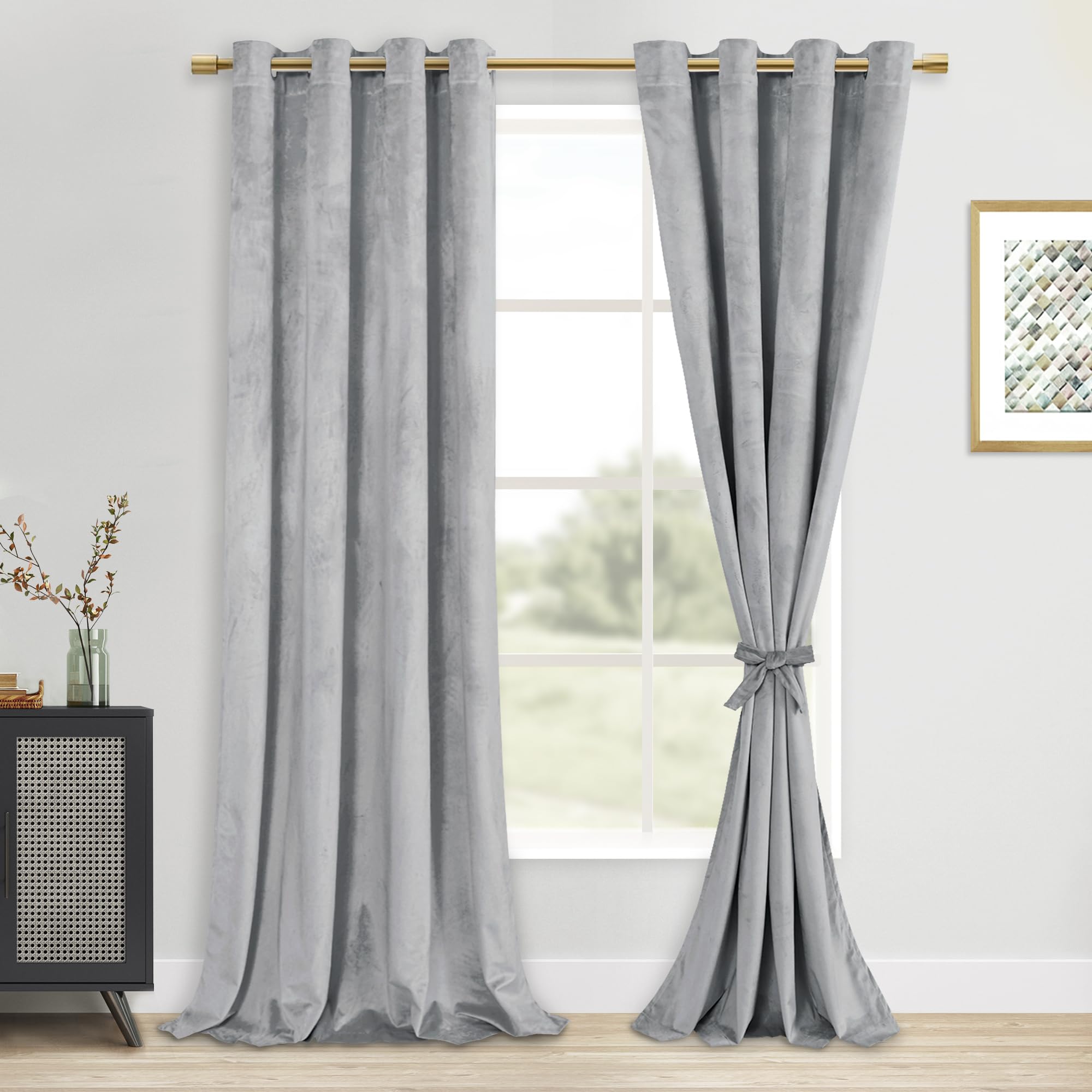 Dwcn Velvet Curtains - 108 Inches Long Thick Grommet Tieable Window Treatments Room Darkening Privacy Protect Drapes For Bedroom