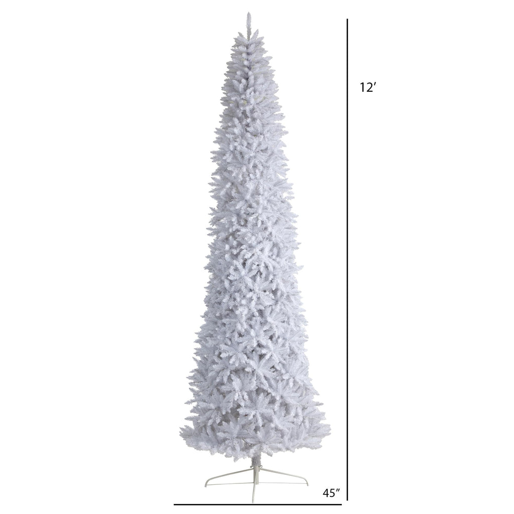 Nearly Natural 12Ft. Slim White Artificial Christmas Tree With 3235 Bendable Branches