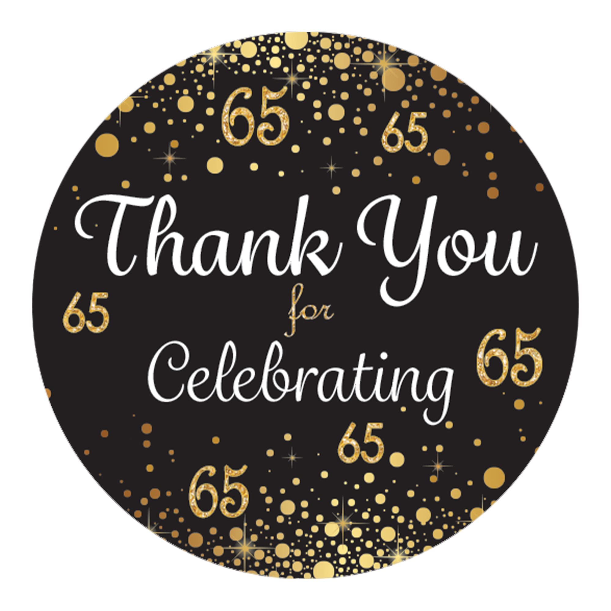 Black And Gold 65Th Birthday Thank You Stickers - 1.75 In - 40 Labels