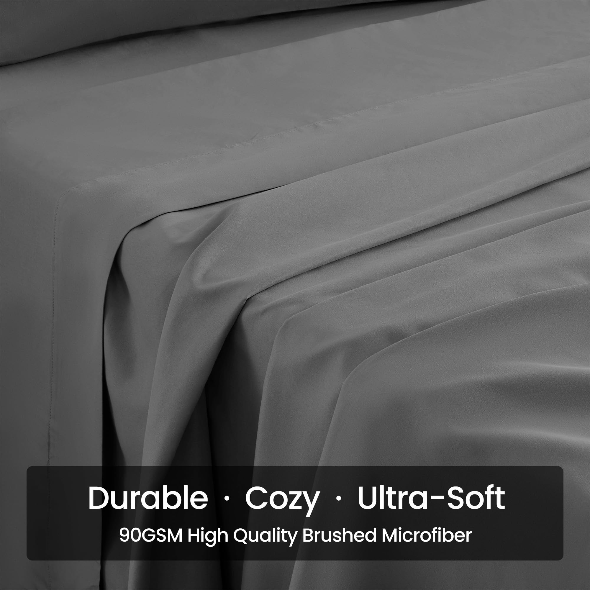 Sleep Zone Extra Deep Pocket Queen Sheet Set 4 Piece - Super Soft Brushed Microfiber Bedding Sheets Set Fits Deep Mattress Upto 21 Inches (Grey, Queen)