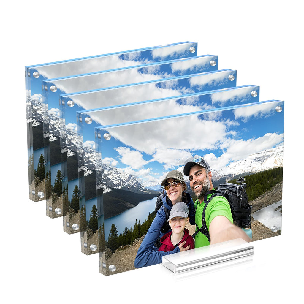 JUOIFIP Acrylic Picture Frame 4x6 Inch 5 pack,Clear Magnetic Photo Frames,Double Side Freestanding Pic Frame for Desktop Display