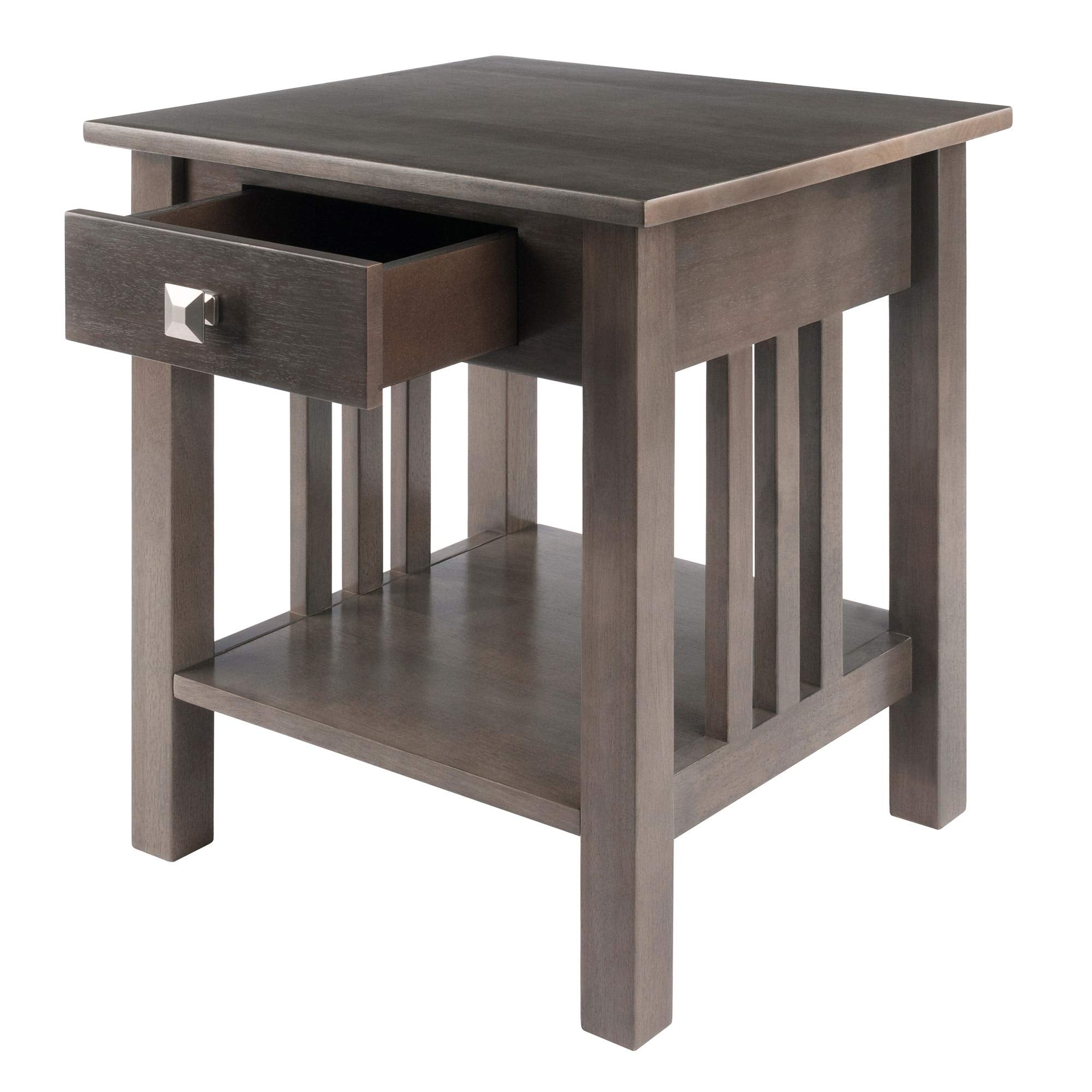 Ergode Wood Stafford End Table | Classic & Contemporary Design | Oyster Gray Finish | Drawer & Shelf | Solid & Composite Wood | 19.9' W x 18.9' D x 22' H (16018-VV) (16018-VV)