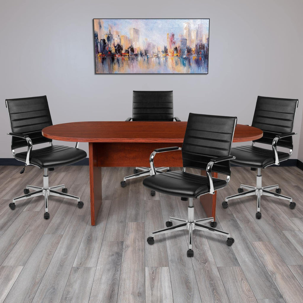 Flash Furniture Lake 5 Piece Cherry Oval Conference Table Set With 4 Black Leathersoft Ribbed Executive Chairs