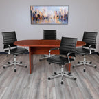 Flash Furniture Lake 5 Piece Cherry Oval Conference Table Set With 4 Black Leathersoft Ribbed Executive Chairs