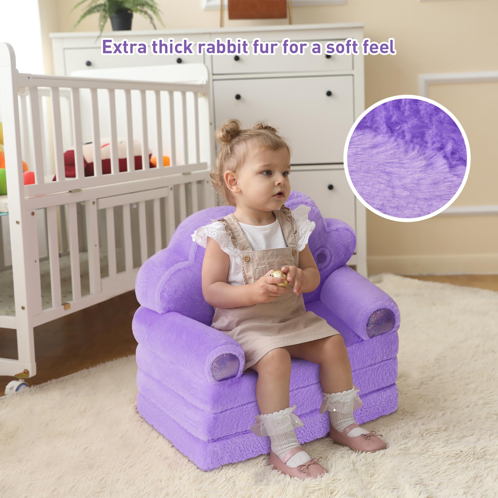 Moonbeeki Toddler Chair Comfy,Foldable Princess Kids Couch For Girl, Toddler Recliners For Kids Over 18 Months, Kids Sofa Bed Fold Out(Purple)