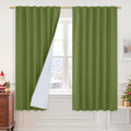 LAMIT 100% Blackout Olive Green Linen Curtains, 63 Inches Linen Textured Thermal Bedroom Drapes Back Tab and Rod Pocket Christma