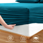 Horbaunal Extra Deep Pocket Full Fitted Sheet Only - Fits Up To 24 Inch Mattress - Luxury 1800 Thread Count - Microfiber Teal Fi