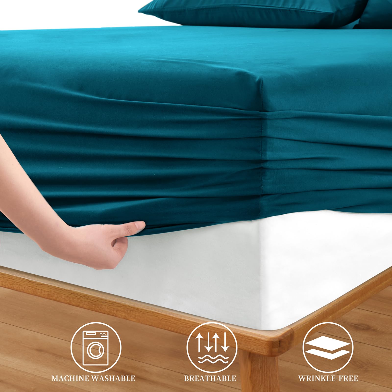 Horbaunal Extra Deep Pocket Full Fitted Sheet Only - Fits Up To 24 Inch Mattress - Luxury 1800 Thread Count - Microfiber Teal Fi
