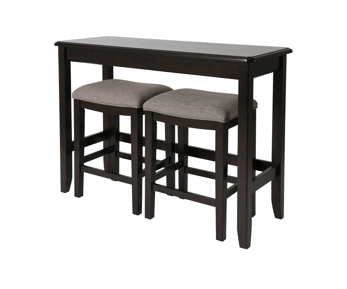 New Ridge Home Goods Brevard Pub Set of Two Sofa Table with Stools, Espresso