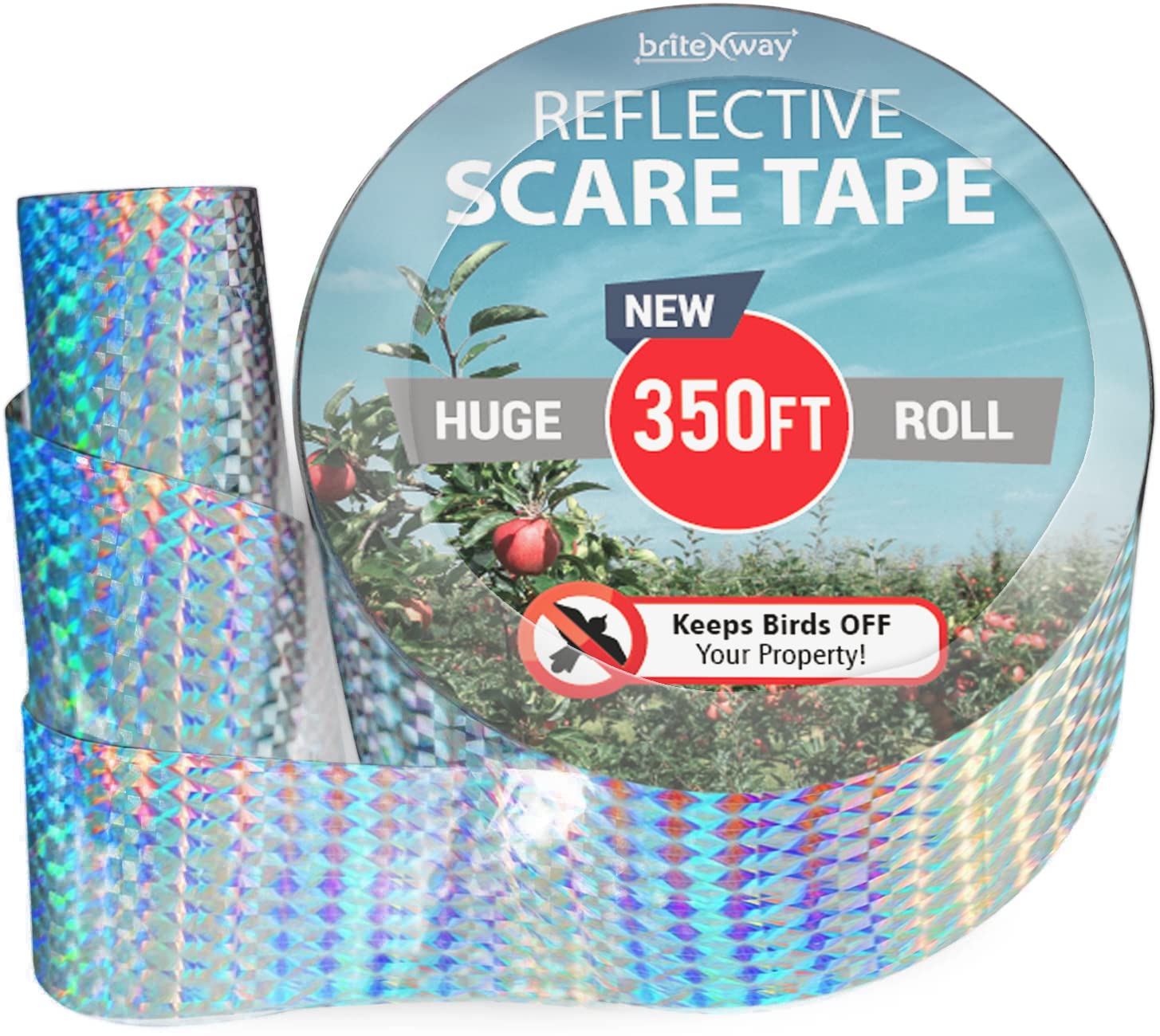 Premium Quality Bird Deterrent Reflective Scare Tape Ribbon 350 Ft Long - Pest Control Dual-Sided Repellent For Pigeons, Grackle