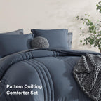 Monbix Queen Comforter Set - 7 Pieces Blue Grey Bed In A Bag Queen Bedding Sets With Comforters, All Seasons Down Alternative Co