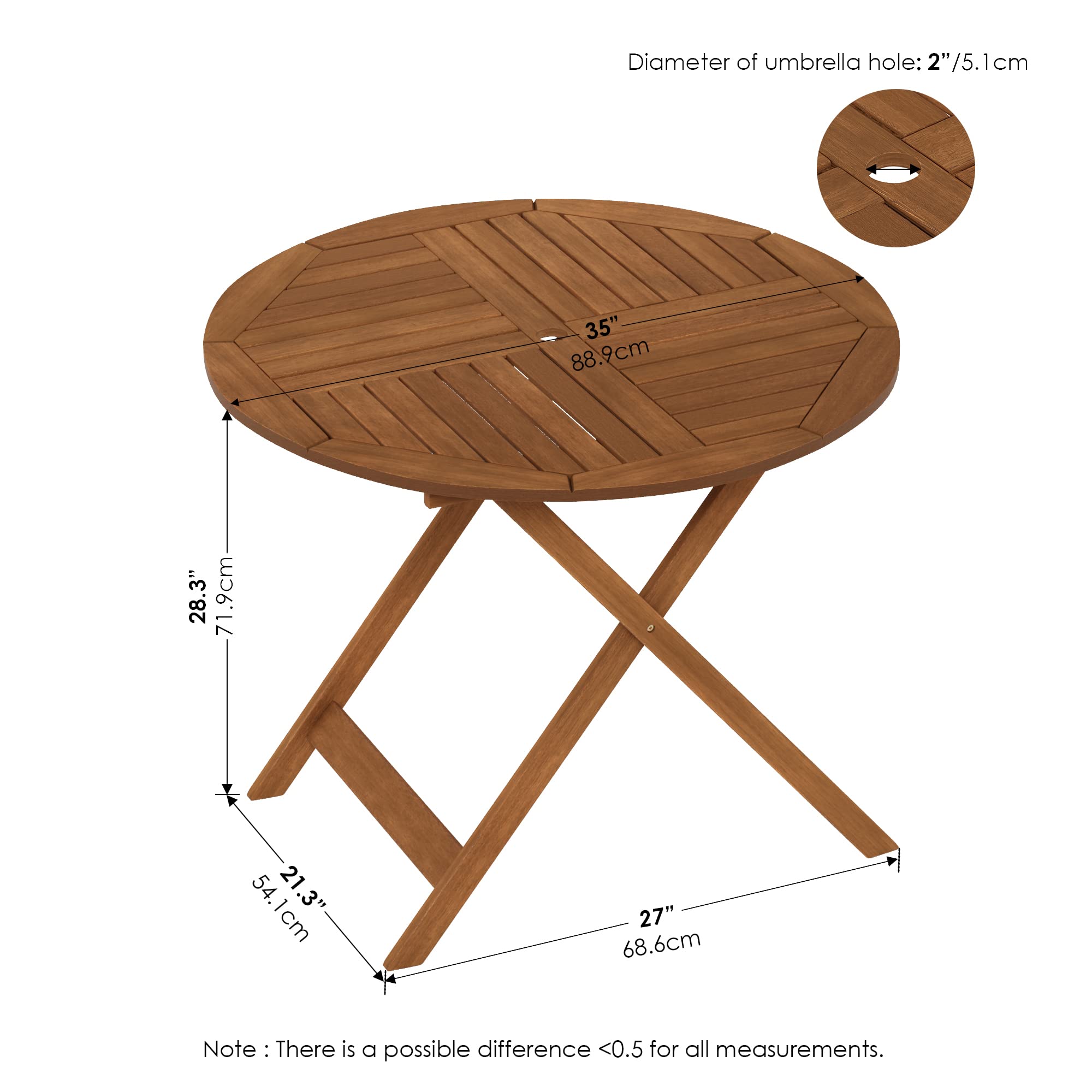 Furinno Fg19061F Tioman Outdoor Hardwood Sunlight Folding Table, Natural