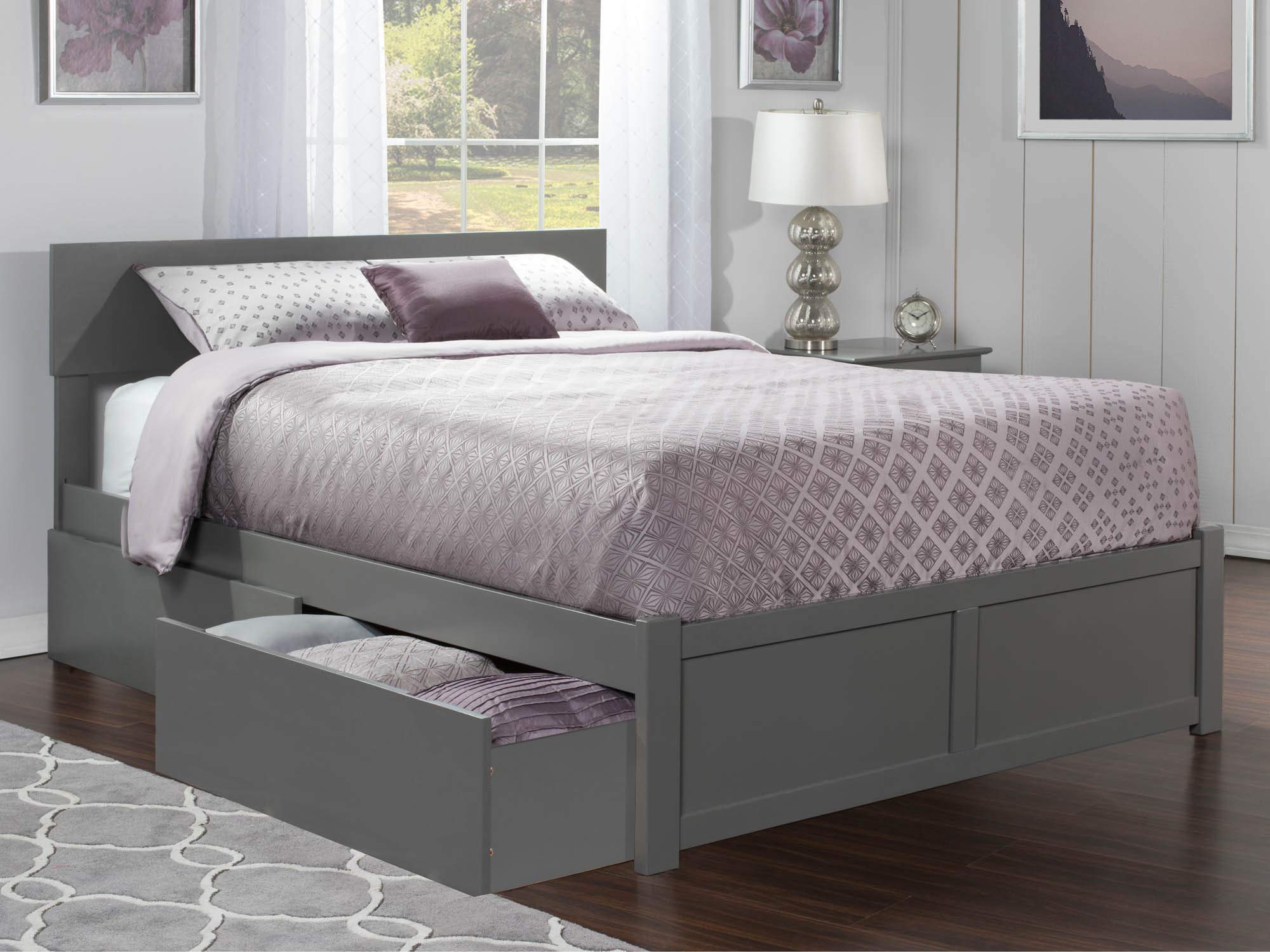 AFI Orlando Full Size Platform Bed with Footboard & Storage Drawers in Grey